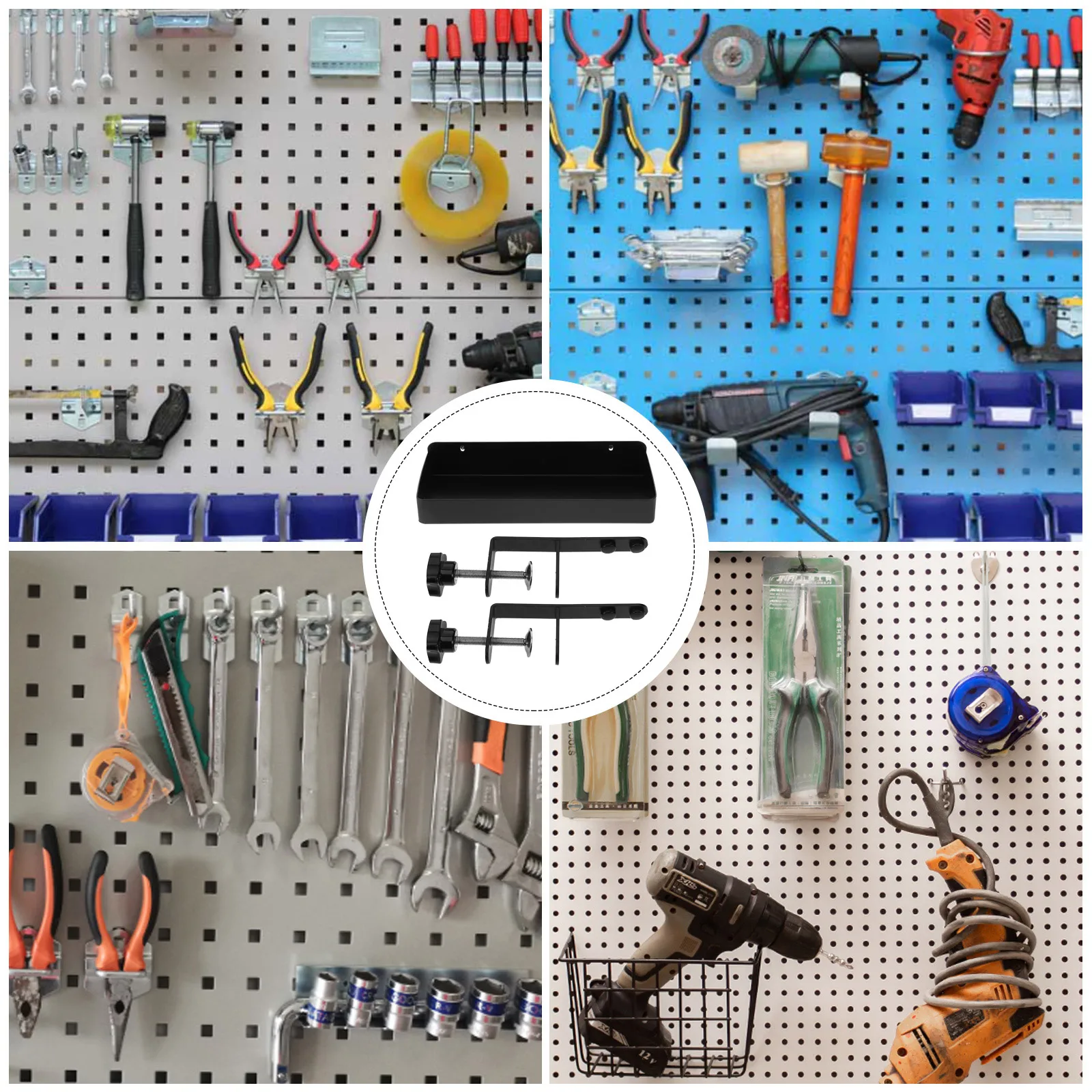 

Pegboard Organizer Accessories Long Black Storage Box Metal Clamps Wall Mount Hole Holder Pegboard Case Tool Room Gardening