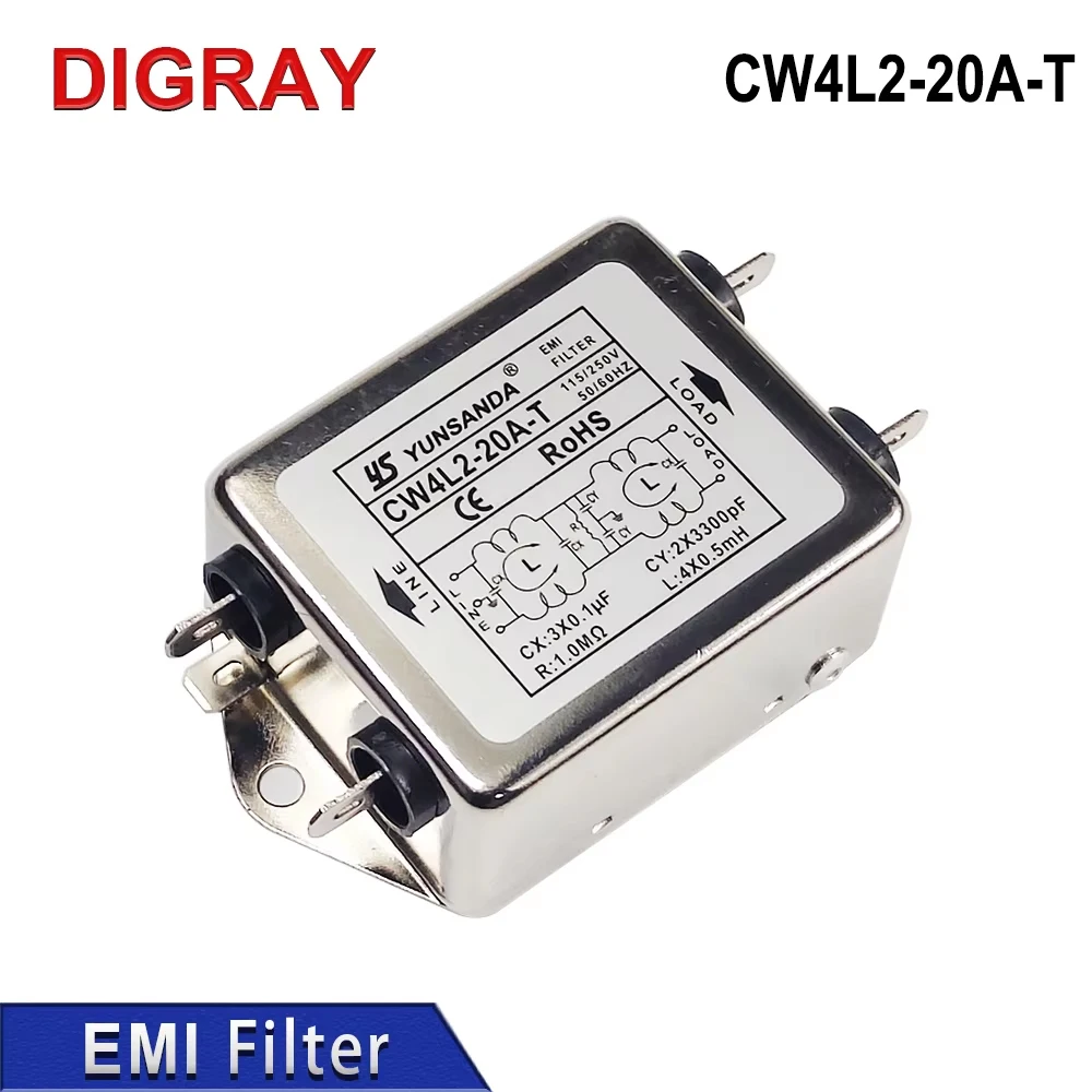 DIGRAY EMI Filter CW4L2-20A-T Single Phase AC 115V / 250V 20A 50/60HZ For Laser Cutting Engraving Machine And  Marking Machine.