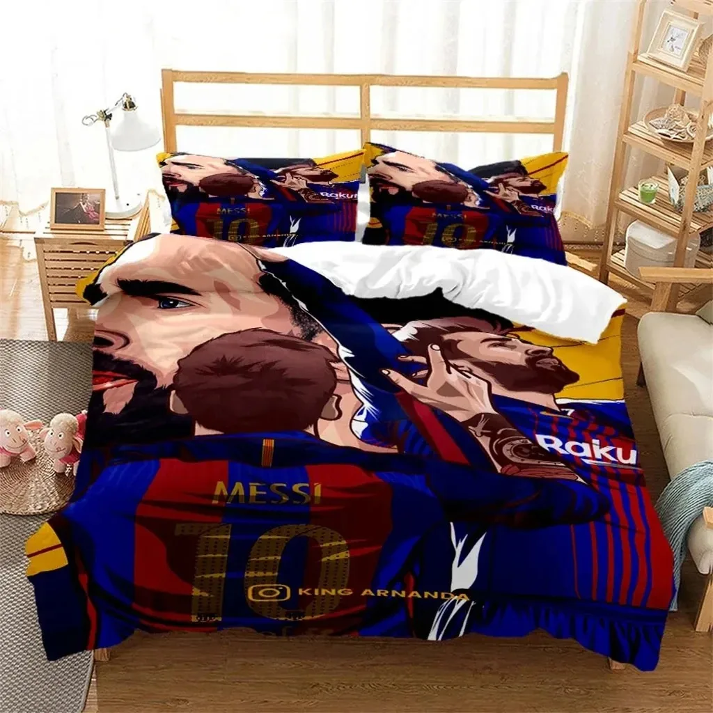 3D Football Star 10 Messi Soccer Bedding Set Duvet Cover Bed Set Quilt Cover Pillowcase Comforter king Queen Size Boys Adult