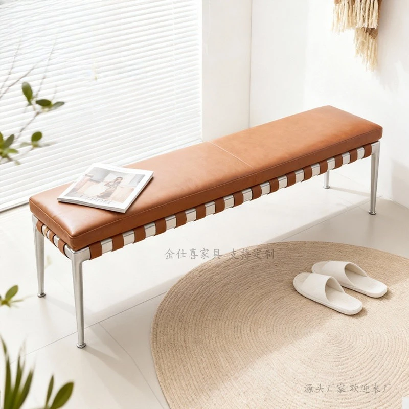 light luxury solid wood home shoe changing stool Italian minimalist bedroom fabric bedside stool restaurant corduroy bench