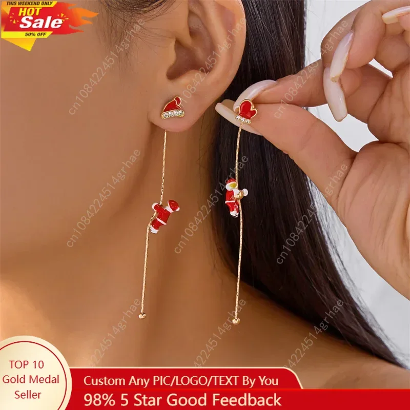 

New Creative Moving Santa Claus Long Tassel Earrings for Women Fashion Asymmetric Christmas Tree Snowflake Earring Party Jewelry