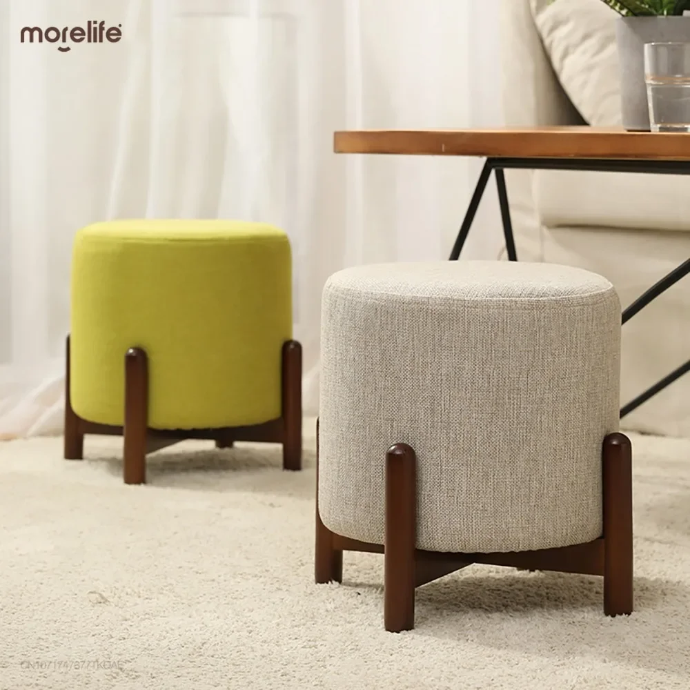 

Nordic Solid Wood Fabric Small Round Stools Household Sofa Stool Footstool Living Room Creative Shoe Changing Bench Furniture