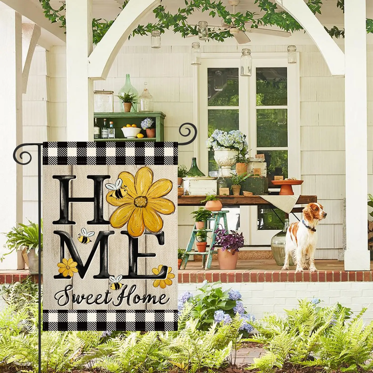 AVOIN colorlife Home Sweet Home Summer Garden Flag 12x18 Inch Double Sided Outside, Sunflowers Welcome Buffalo Plaid Yard Outdoo