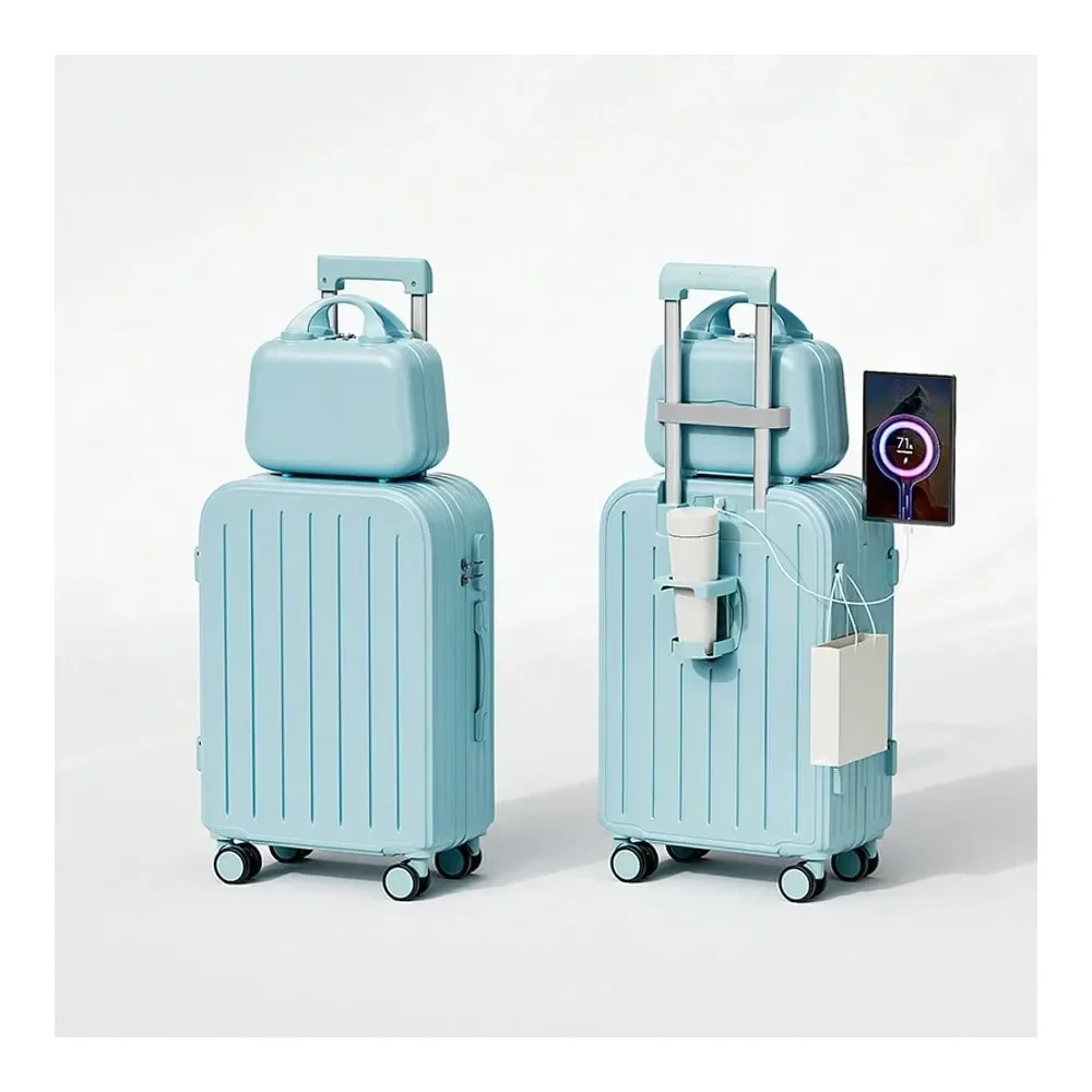 

Набор из 2 минималистичных однотонных чемоданов, жесткий чемодан на колесиках с молнией, квадратная маленькая косметичка и сумка на колесиках для путешествий