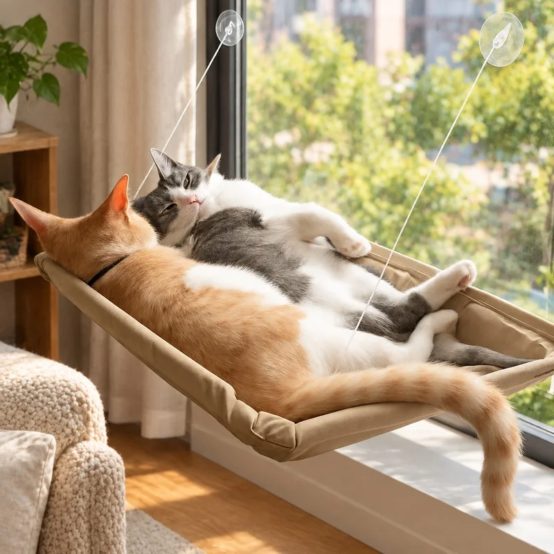 Window-Mounted Plush Hammock Bed for Cats, Soft and Comfortable Pet Resting Place