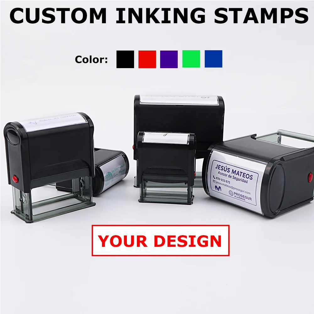 Customized Address Self-Inking Stamp Rectangle Logo Design Personalized Press-type Inking Stamp for DIY Business Card Decor