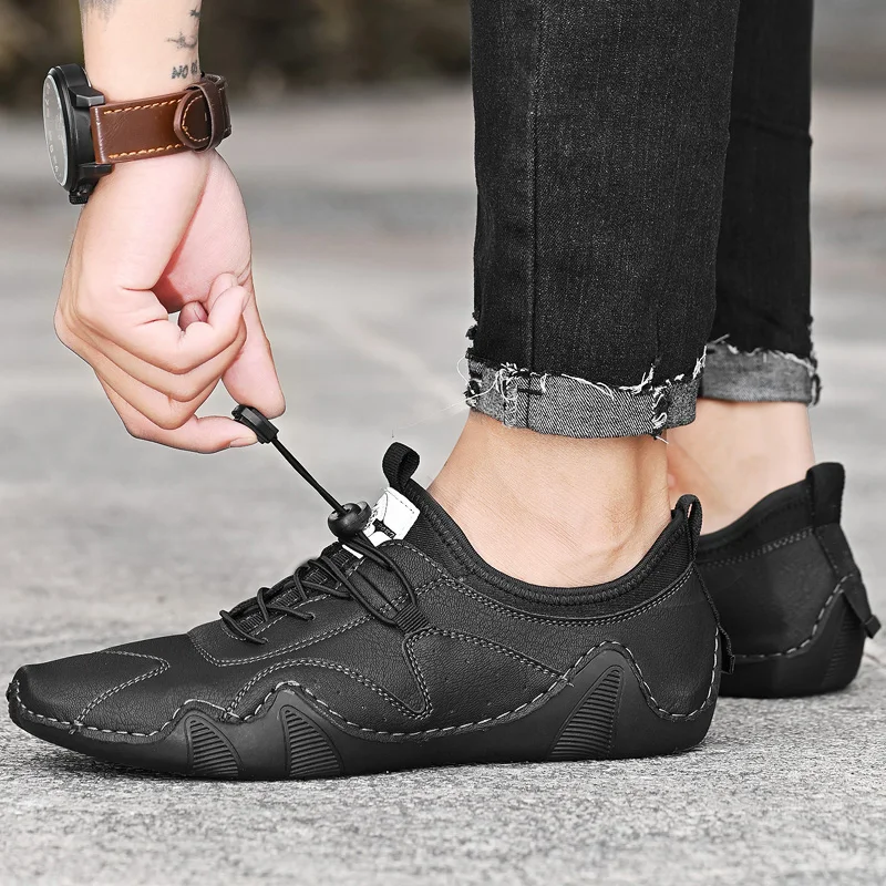 Sapatos de couro masculino sapatos casuais ao ar livre mocassins tênis respirável deslizamento-on sapatos de condução zapatos de hombre