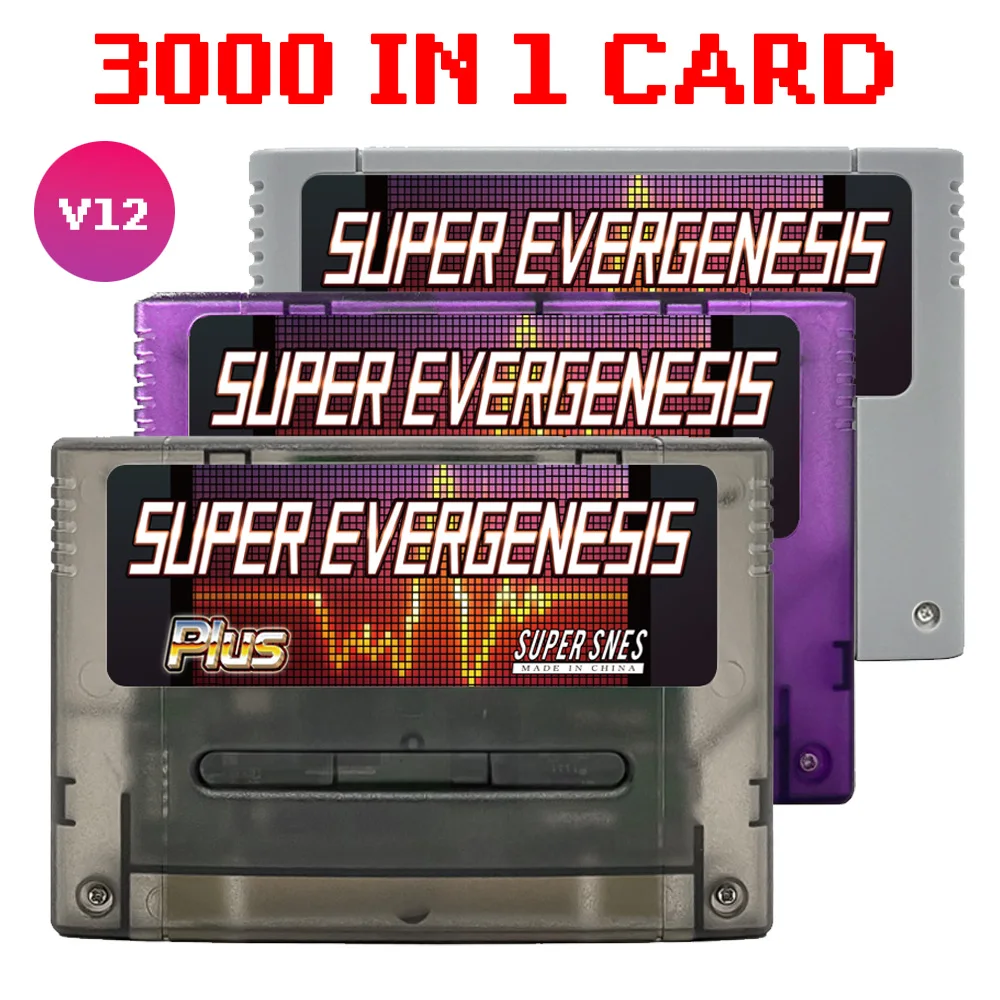 Super EVERGENESIS SNES SFC V12 3000 in 1 Game card with 8G TF Card for Super Famicom 16-Bit JPN/EU/USD Video Game Console