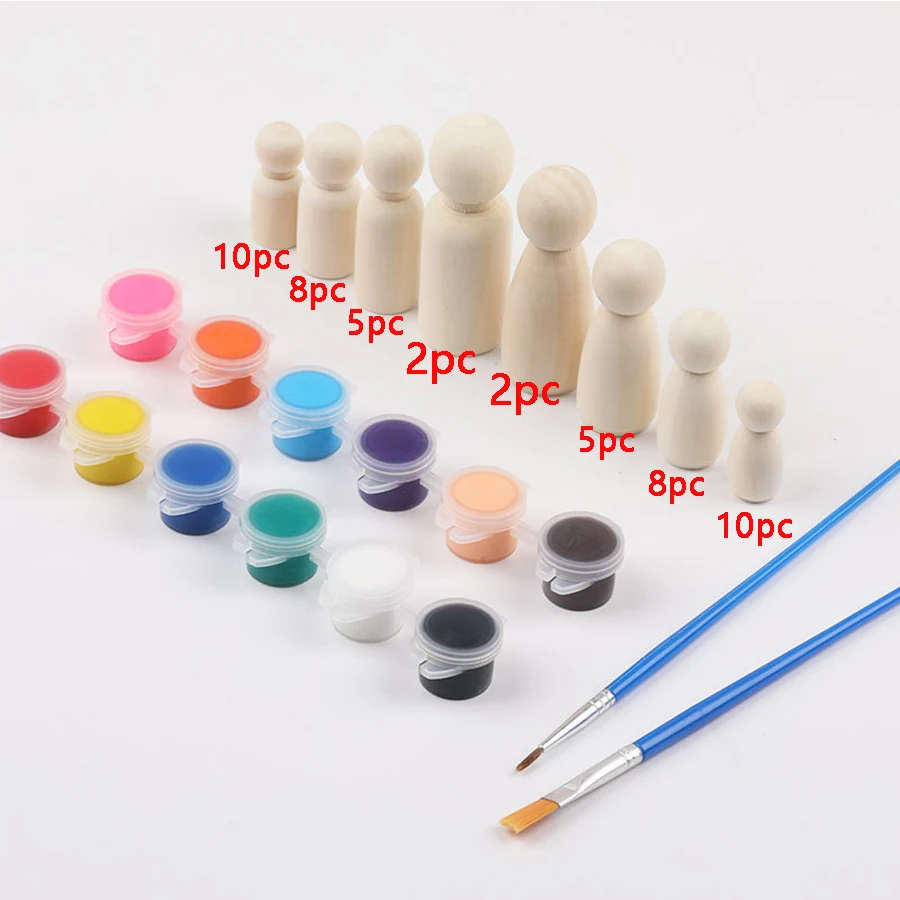 ABCPICK 50pcs Diy Children'S Painted Wooden Doll Box With Original Wood Color Puppet Person Creative Graffiti Toy Decoration