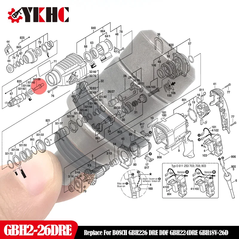 GBH2-26DRE Striker Pin Set Replace For Bosch GBH224DRE GBH18V-26D Bushing O-ring Guide Bushing Holding Jacket Tool Black