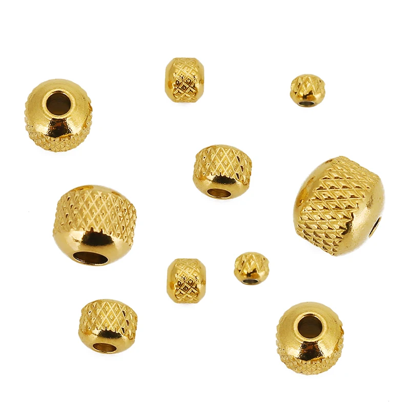 30pcs 3/4/5/6/7/8mm Stainless Steel Beads Gold Color Ridged Cyclinder Tube Spacer Loose Beads for Jewelry Making DIY Findings