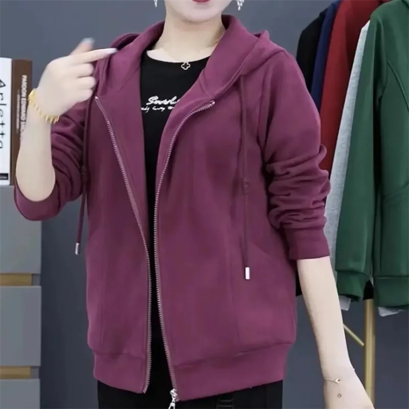 Women Coat 2026 Spring Autumn Korean New Jacket Hooded Cardigan Add Velvet Padded Outerwear Ladies Loose Leisure Overcoat Female
