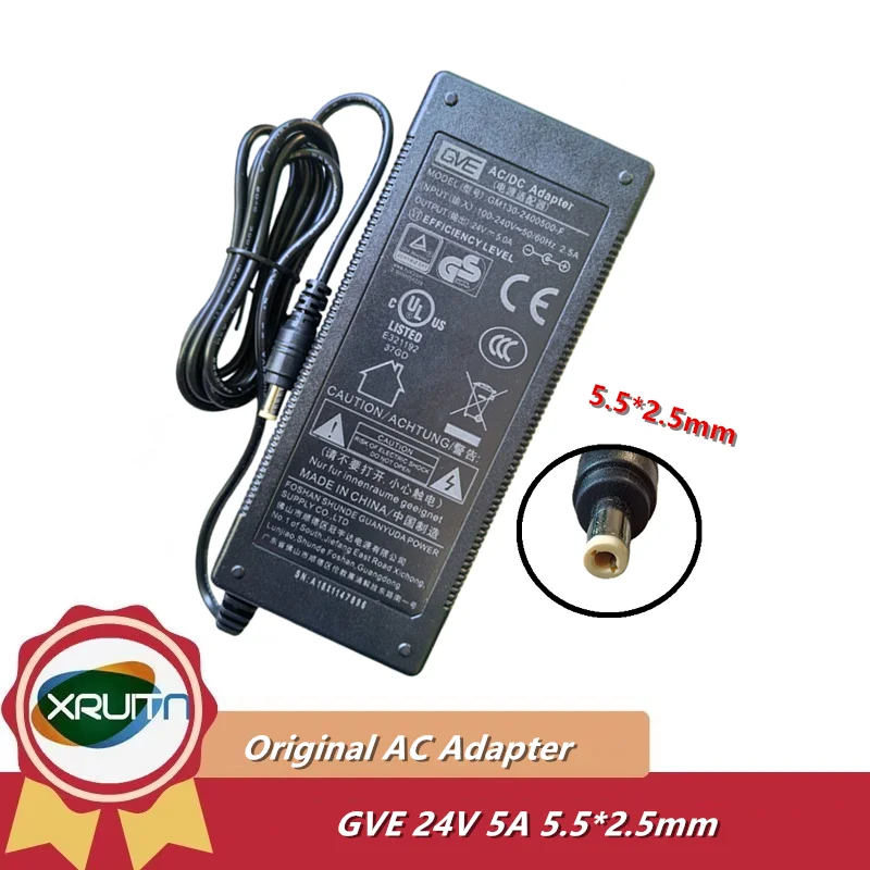 Genuine GVE 24V 5A 120W 5.5*2.5mm GM130-2400500-F 120W AC/DC Adapter Charger for GM120-2400500-D GM130-2400500-2F Power Supply