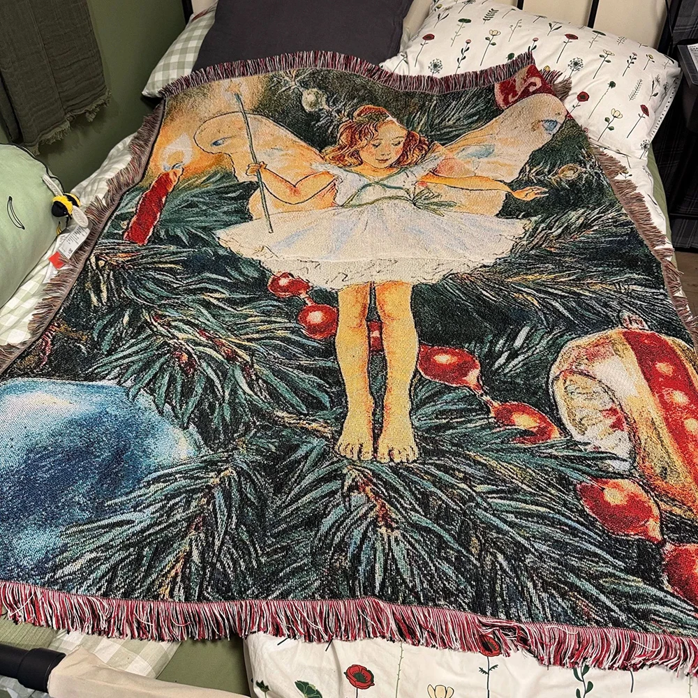 الرجعية قرية أريكة بطانية خيط القطن رمي عيد الميلاد غرفة المعيشة الترفيه غطاء أريكة الشتاء محبوك هدايا السنة الجديدة البطانيات