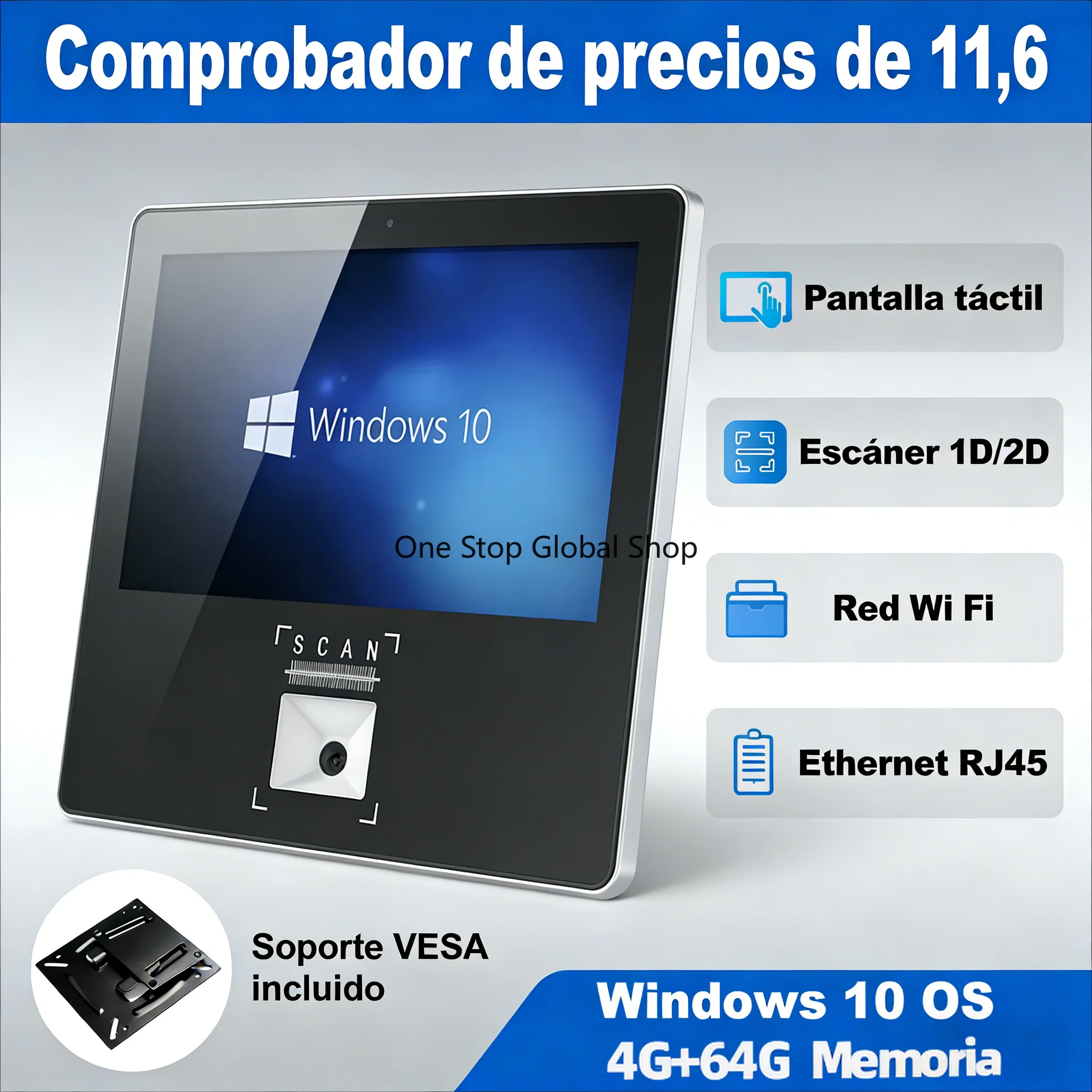 Price Checker 11.6 Inch Windows With 2D Scanner QR Wall Hanging Win10 Inbuilt QR code Reader for Product Price Info Checking