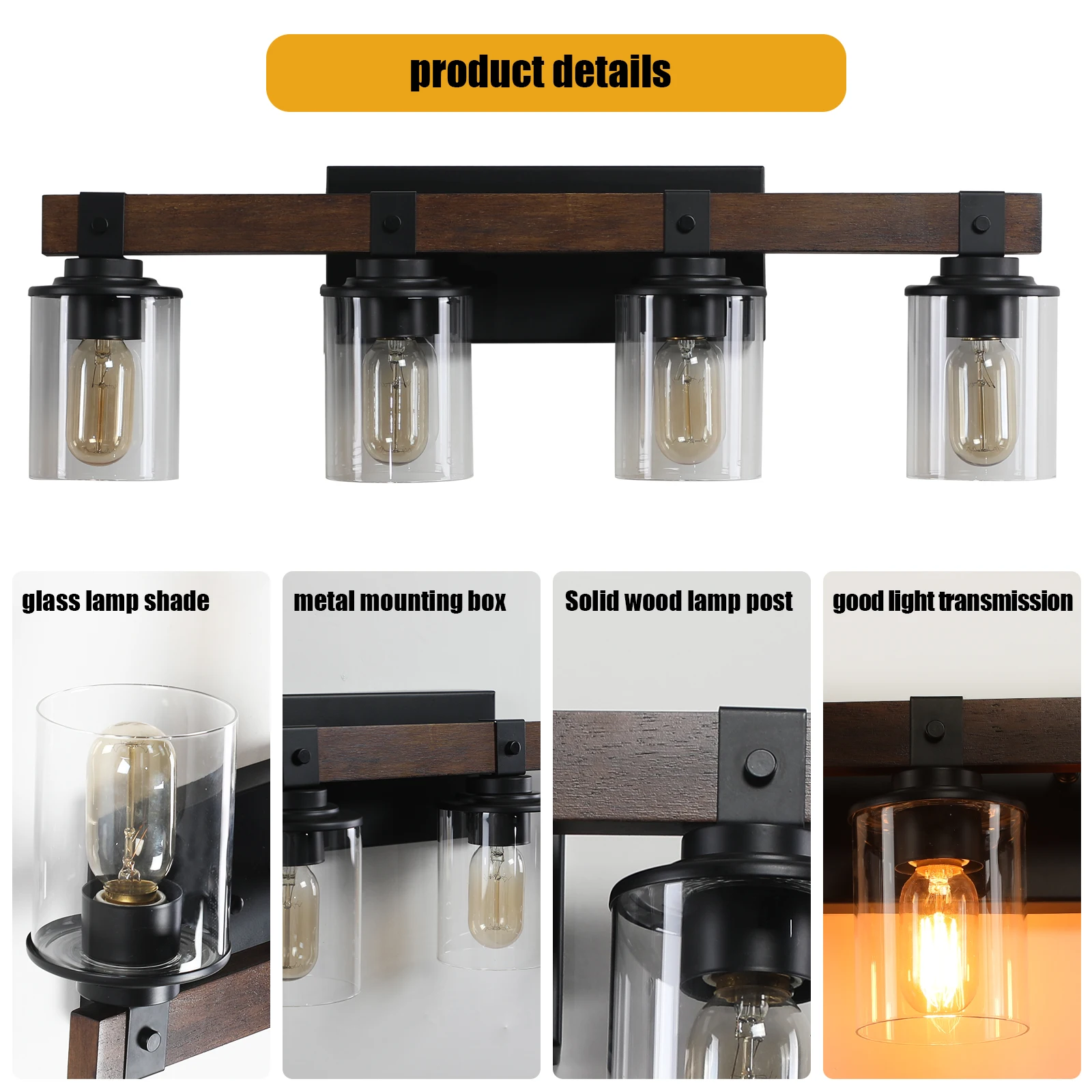 4-Lights Farmhouse Vanity Lights Fixture Rustic Bathroom Light Fixture Bathroom Sconce (No Bulbs)