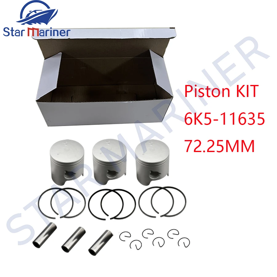 Boat Engine Piston KIT 6K5-11635 6K5-11601-12-00 72.25MM (+0.25MM O/S) For Yamaha 2T 60HP 6K5-11635-03-00 6K5-11601-12