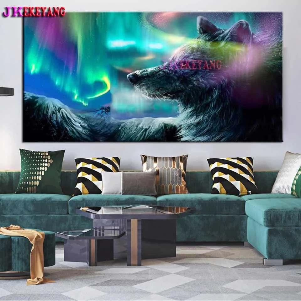 5D Diy Diamond Painting Aurora Wolf Full Square Round Diamond Embroidery Cross Stitch Mosaic Rhinestone Picture Art Y4916