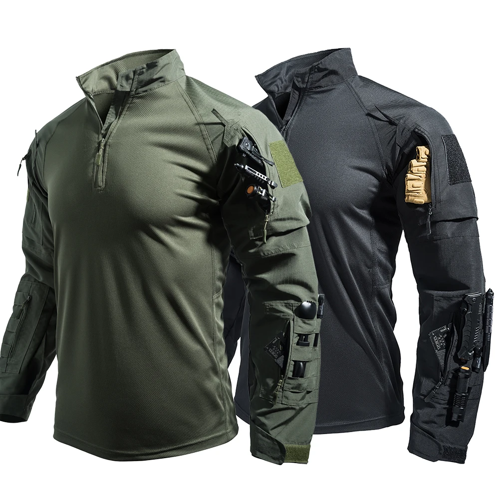 

Мужская тактическая боевая рубашка с молнией 1/4, с длинным рукавом, в стиле Frog Suit, быстросохнущая, из ткани рипстоп, для страйкбола, охоты, тренировок и активного отдыха