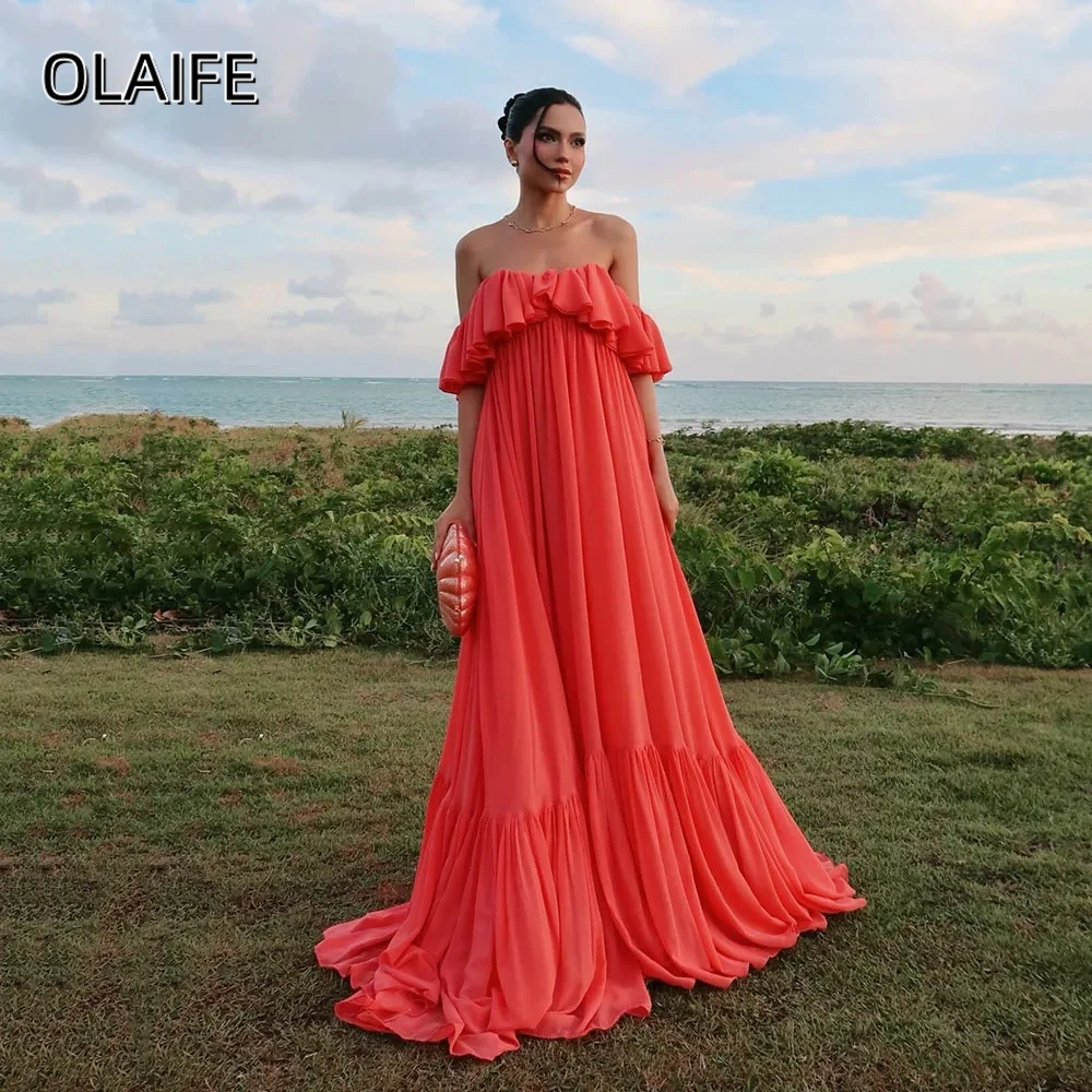 

Off Shoulder A-line Prom Dress Ruffled Chiffon платье на выпускной Beach Party Gown Maxi Dress Summer Customized Vacation Dress