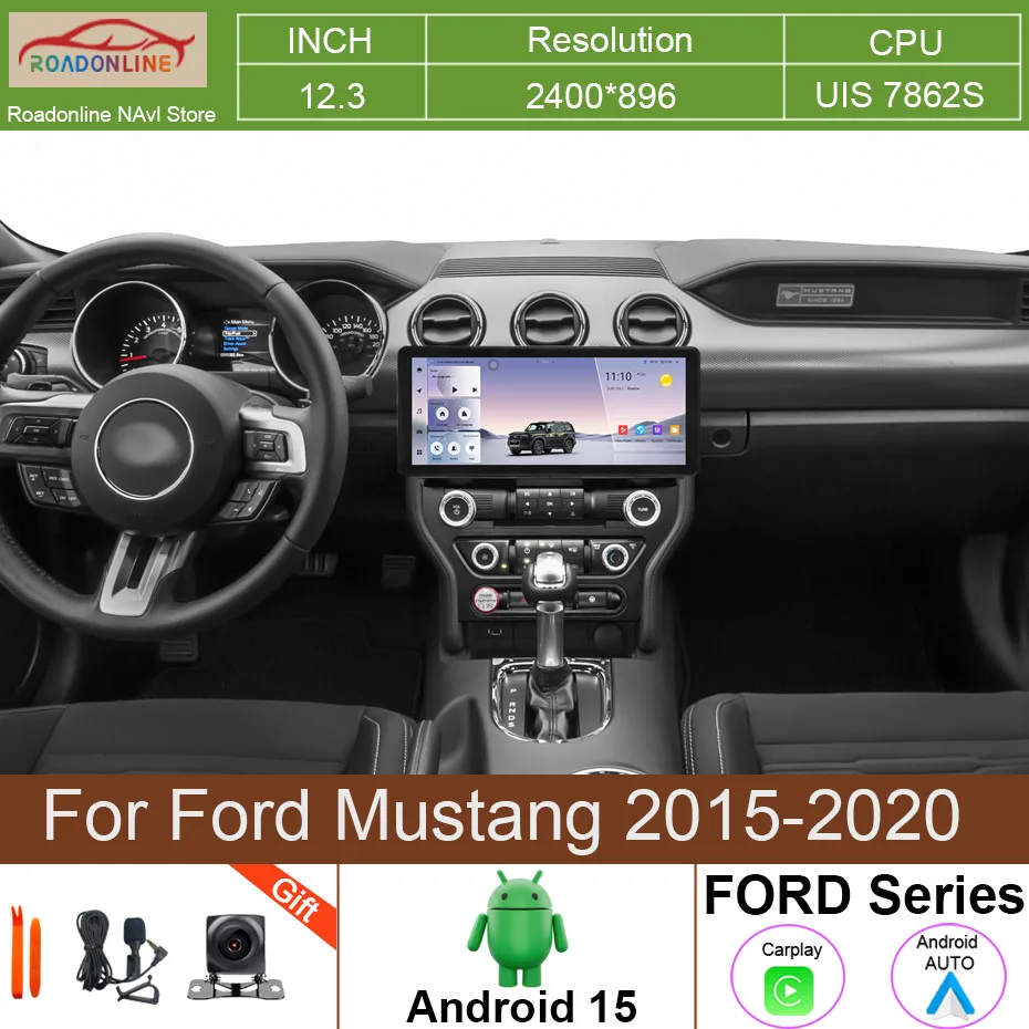 12,3 Zoll Android 15 Autoradio für Ford Mustang 2015-2020 GPS-Navigation Kabelloses Carplay Multimedia 4G 2K Bildschirm