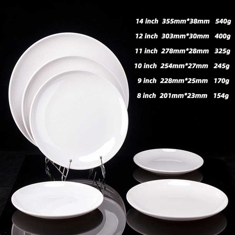 8-14 Inch Round White Melamine Dinner Plate Hotel Western Steak Trays Dessert Bone TablewareDishes Plastic Imitation Porcelain