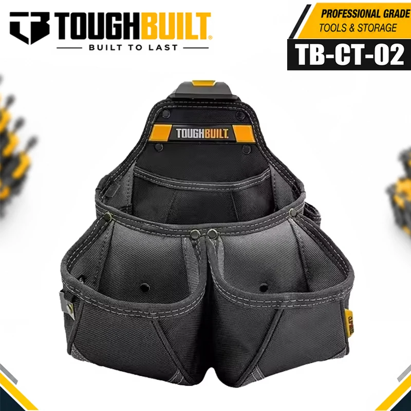 TOUGHBUILT TB-CT-02 ClipTech Framer Double Tool Pouch, Kickstand 9 Pockets Loops Extreme-Duty Hammer Loop 6-Layer Construction