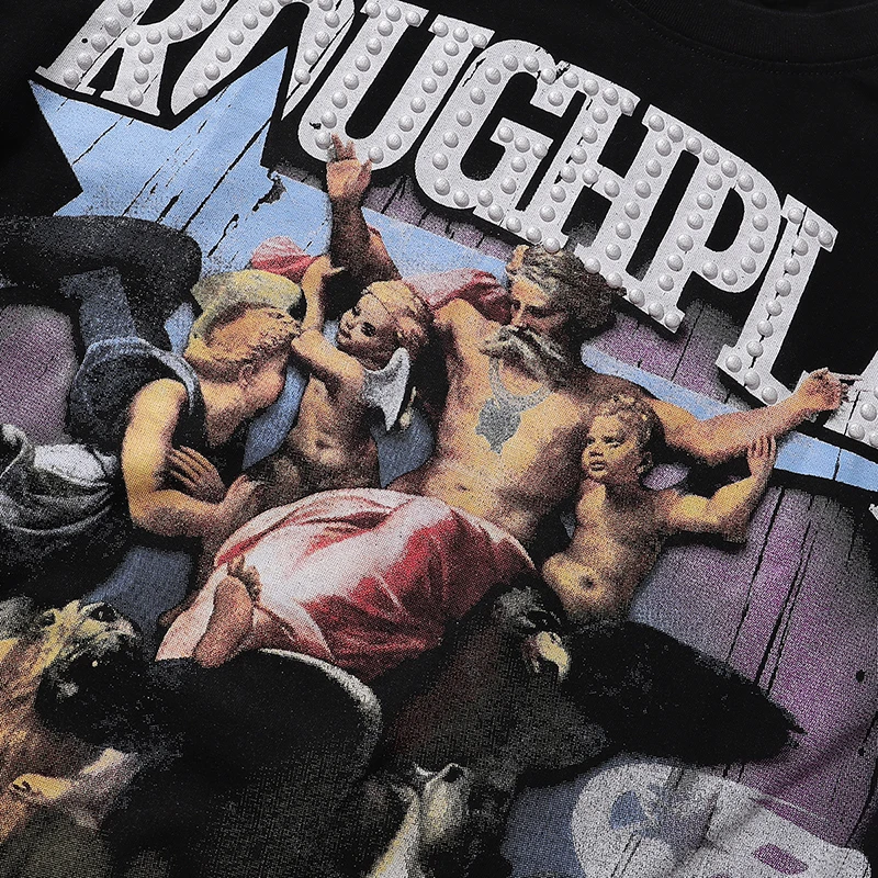 RoughPlay Langarm Vintage Print American Street High-Street Trend Mode Fake Zweiteiler Unisex Langarm T-Shirt