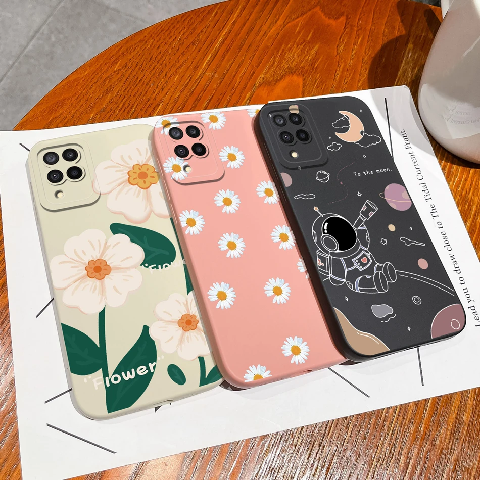 Case For Samsung A 12 M12 F12 Flower Astronaut Upgrade Lens Protection Soft Liquid Silicone Back Cover For Samsung A12 A M F 12