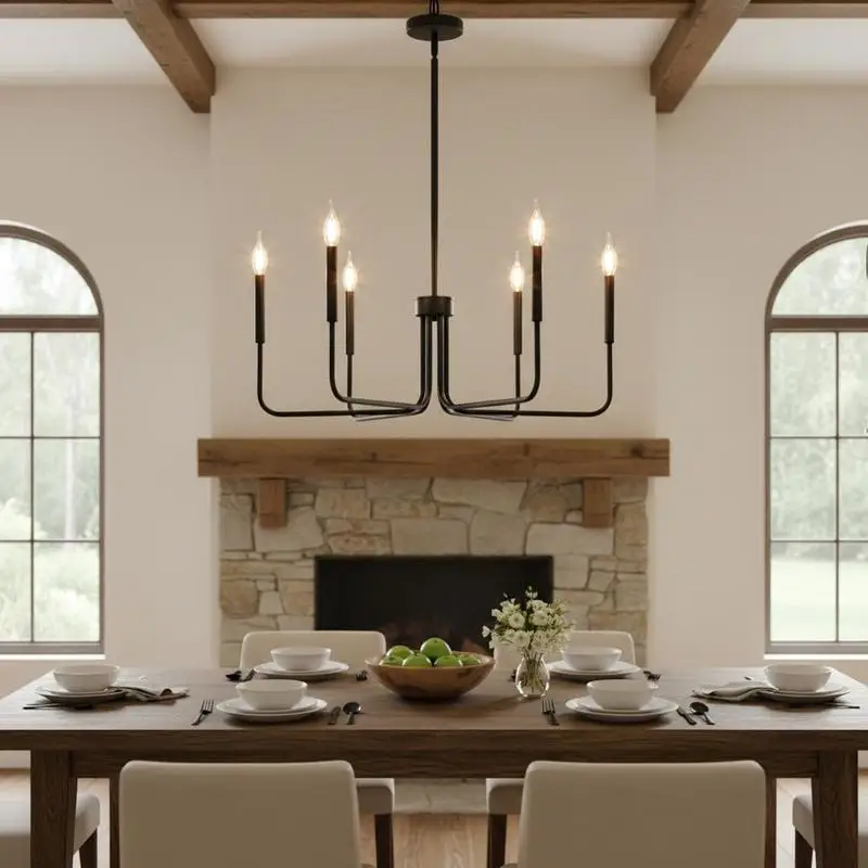

Modern Pendant Lamp 26-Inch For Dining Room Bedroom Foyer 6-Light Farmhouse Design Adjustable Height Metal Hanging Fixture Bl