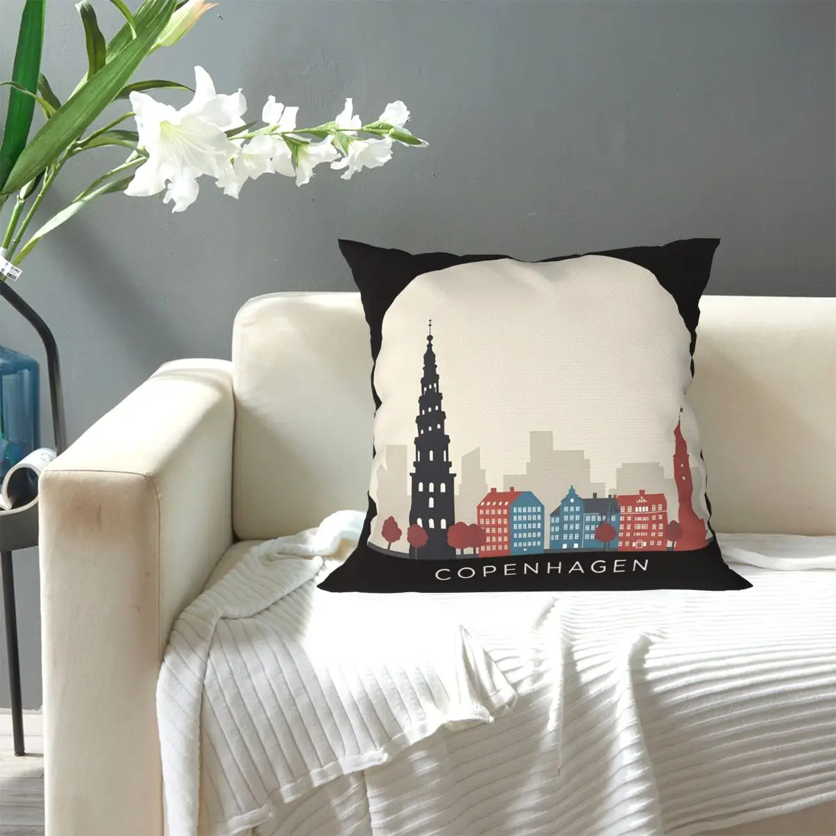 Copenhagen Travel Icon Square Pillowcase Pillow Cover Cushion Decor Comfort Throw Pillow for Home Living Room