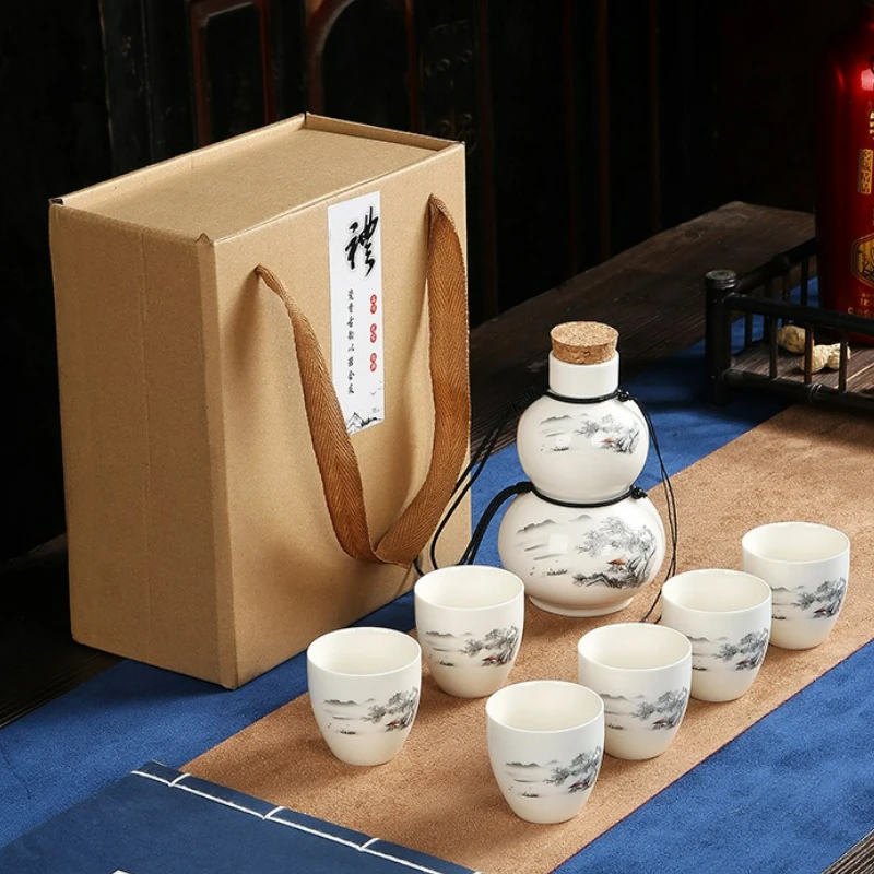 

Японский керамический набор для сака, 6-чашковый горшок с дозатором Baijiu для вечеринки, бара, ресторана, питьевой посуды и подарка