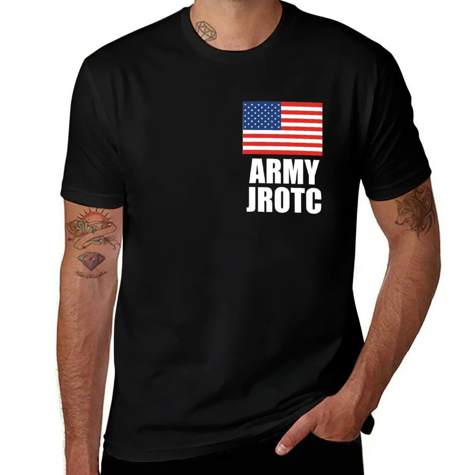 

Army JROTC US Flag Chest Design T-Shirt Summer Casual Loose T-Shirt