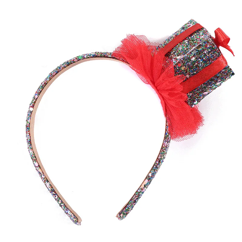

10pcs Glitter Cartoon Gift Box Tulle Hairbands XMAS New Year Party Headwear Boutique Hair Accessories for Girls