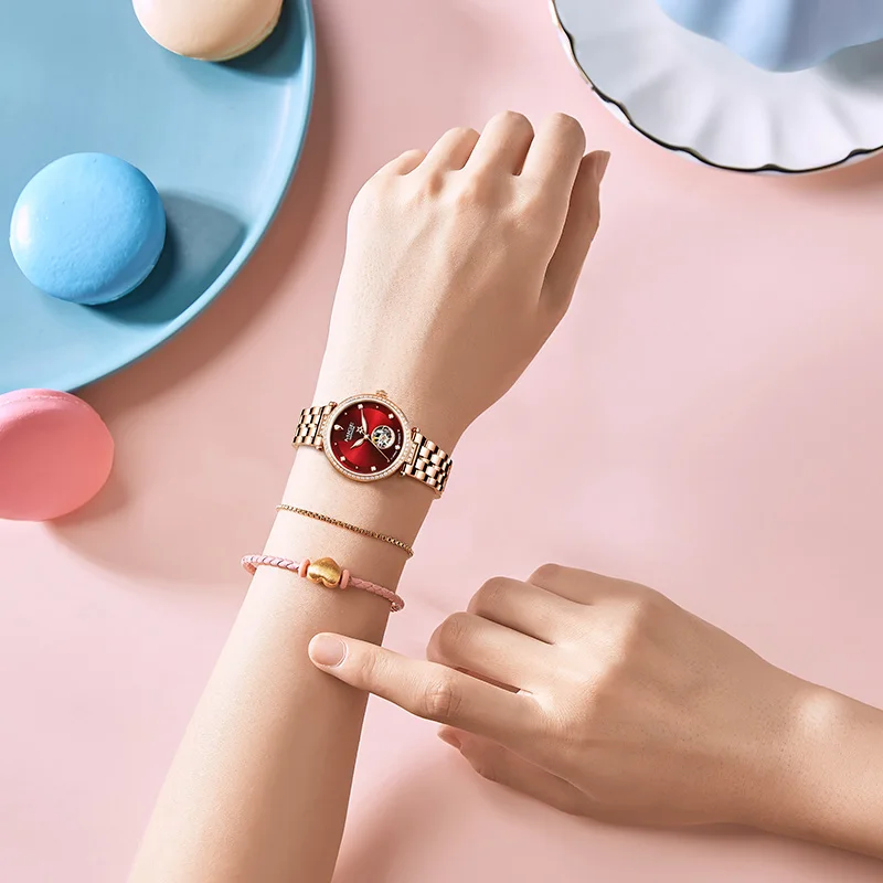 MIGE Orologi di marca di lusso da donna Orologi da polso meccanici da donna impermeabili con diamanti a carica automatica in acciaio inossidabile