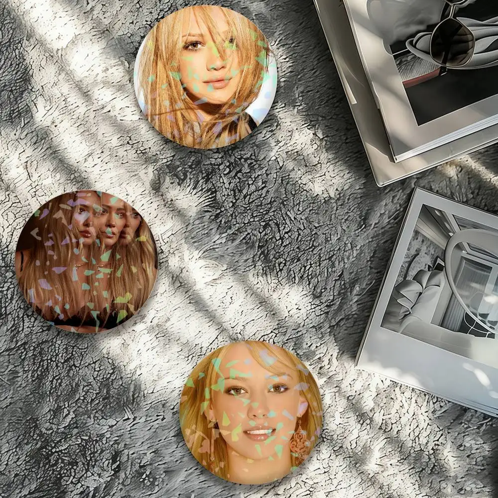 Singer Hilary Duff Mature Laser Badge Pins Handmade Brooches for Backpack Gifts Bag Decor Fans Collect