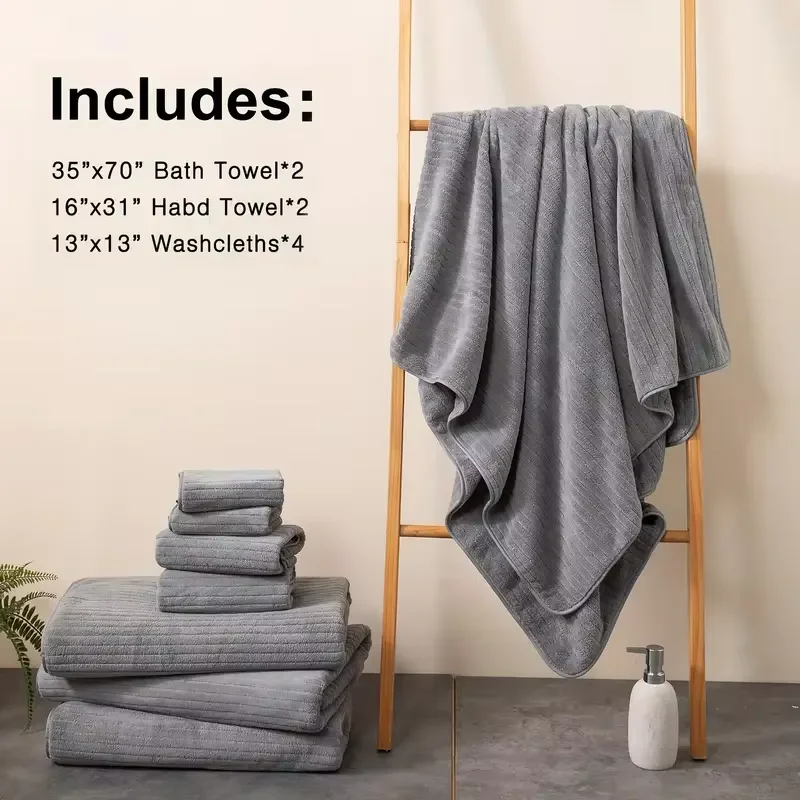 8Pcs Bath Towel Set- 4 Facial Cloths+2 Hand Towels+2 Bath Towels - Absorbent Quick Dry Washcloths Soft Shower Towel for Bathroom