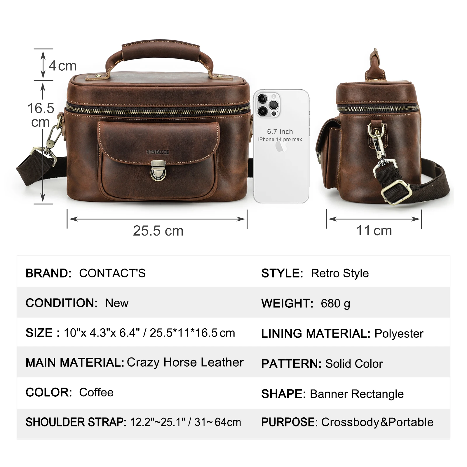 CONTACT'S Genuien Leather Men - đánh giá và giá Camera Bag Travel
