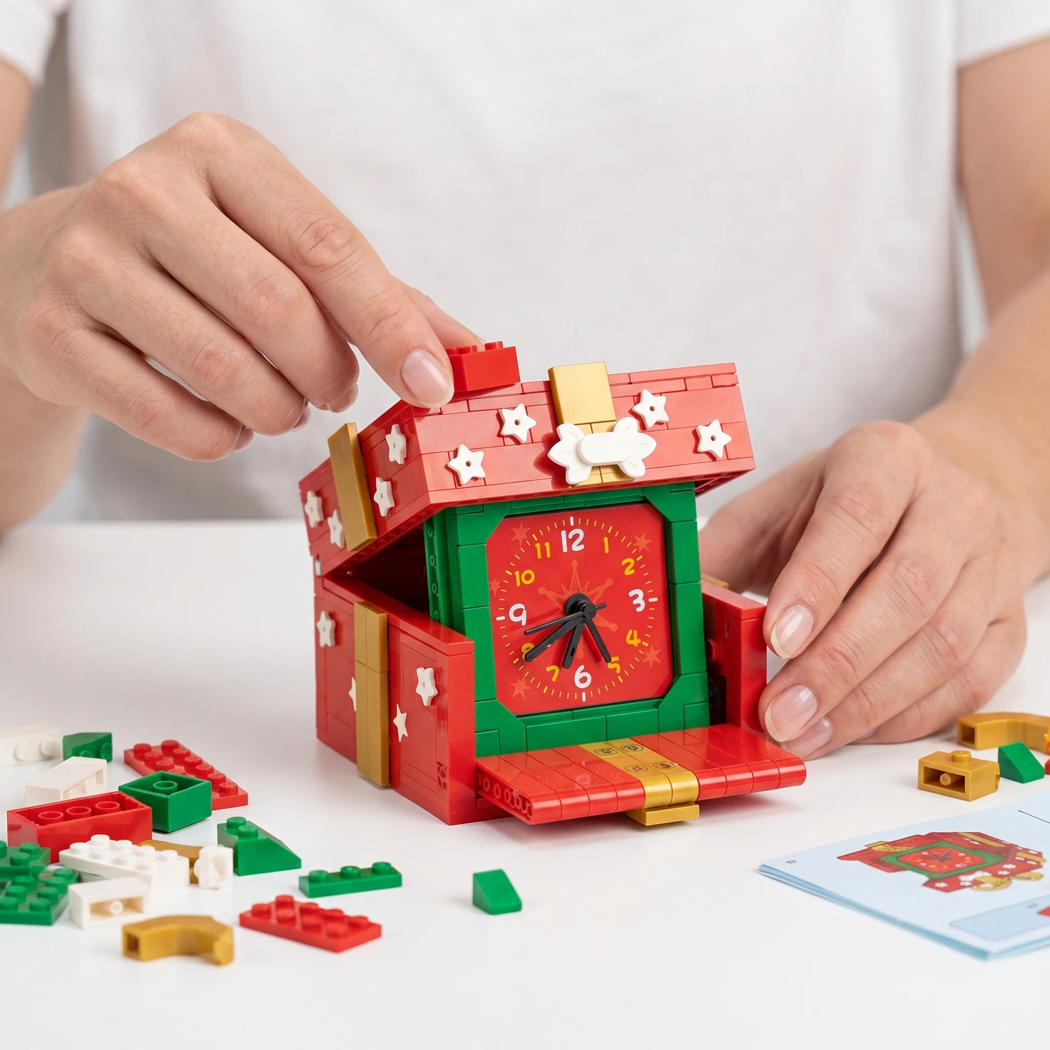 

Christmas Themed Clock Building Blocks Set Snowman Snowflake Gift Box Style Bricks Festival Desktop Decor DIY Gift for Teens