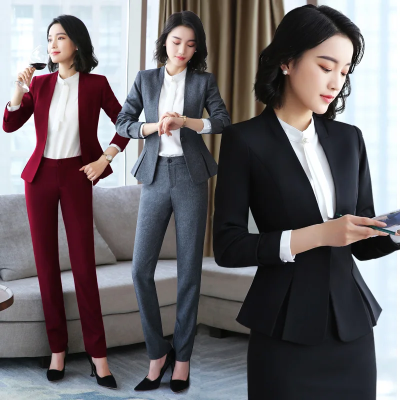 2020 New Fashion Business Attire Women's Suit Gray Small Suit Ol Interview Formal Wear Beautician Shop Manager Overalls