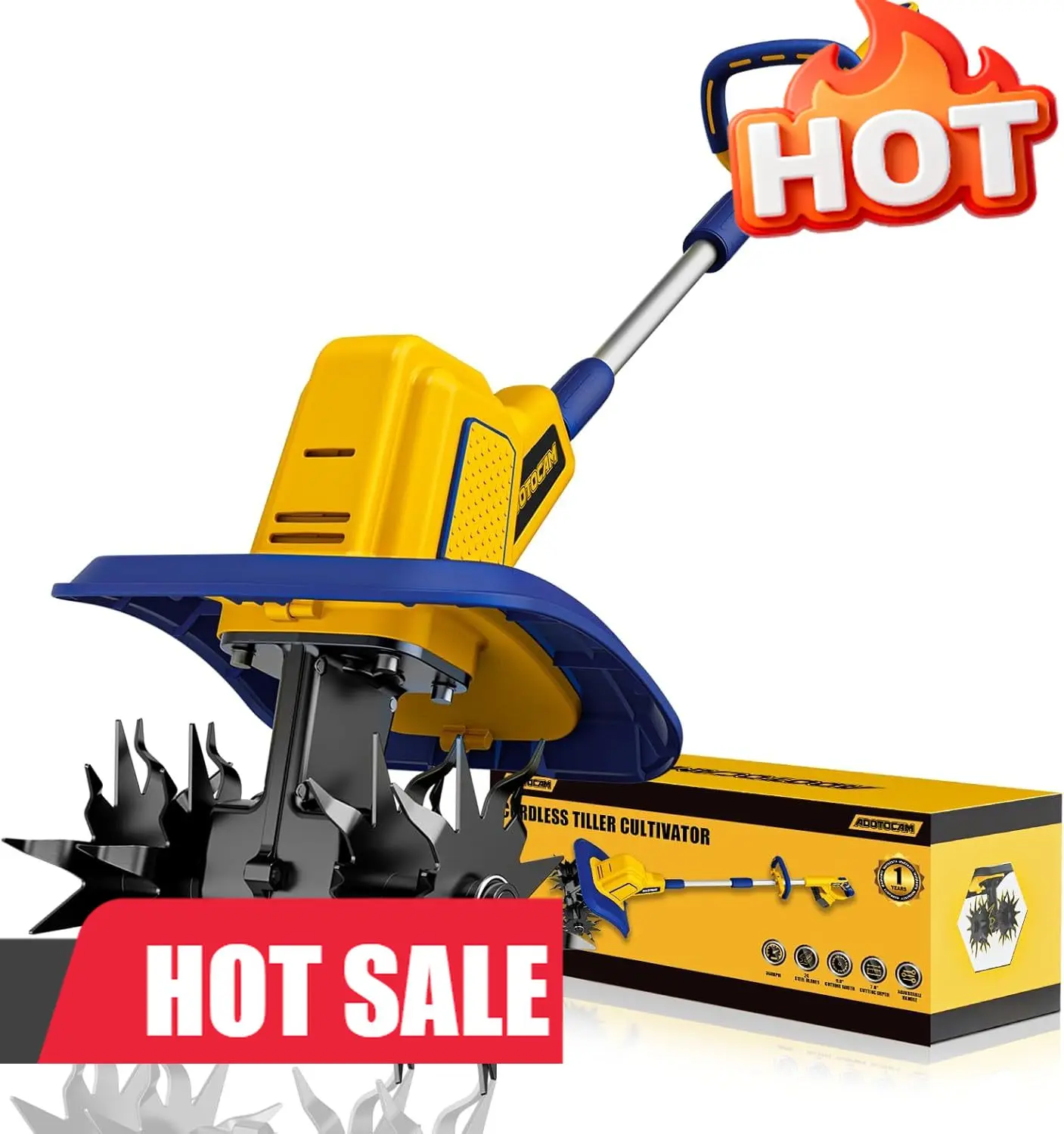 

Cordless Tiller Cultivator Compatible with Dewalt 20V Battery(Tool Only), 360RPM Battery Powered Garden Cultivator, 9In Tilling