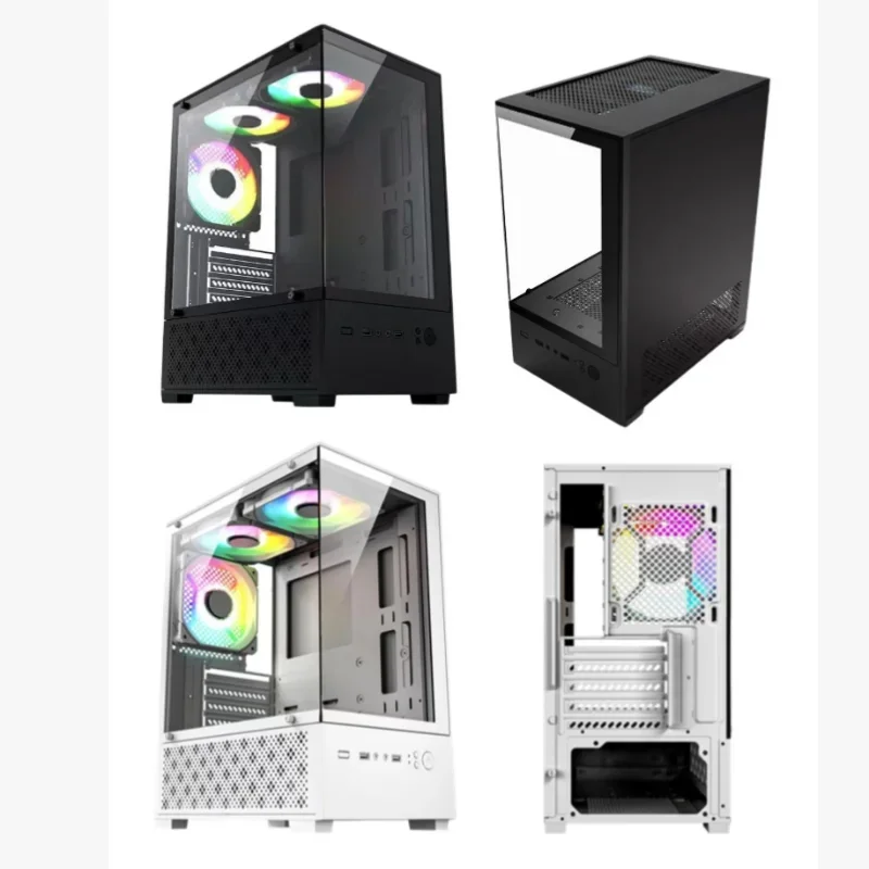 LDPCSJ X-2 Gaming PC Computer Case M‑ATX Mini‑ITX Desktop Chassis Transparent Seaview Side Window USB3.0 Port Compatible With 240mm Water Cooling Radiator Tempered Glass Shell For Home Entertainment Gaming Desktop PC Housing
