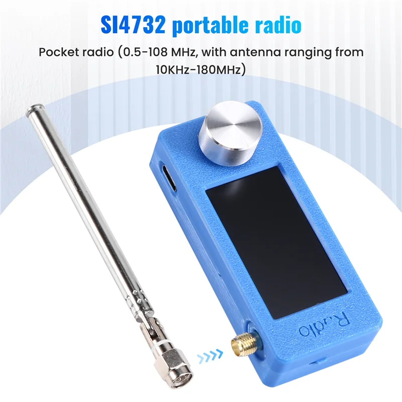 ABMF-SI4732 ポータブルラジオ 10Khz-180Mhz SMA インターフェース伸縮アンテナ LSB USB AM FM ミニポケットラジオ、受信機ブルー