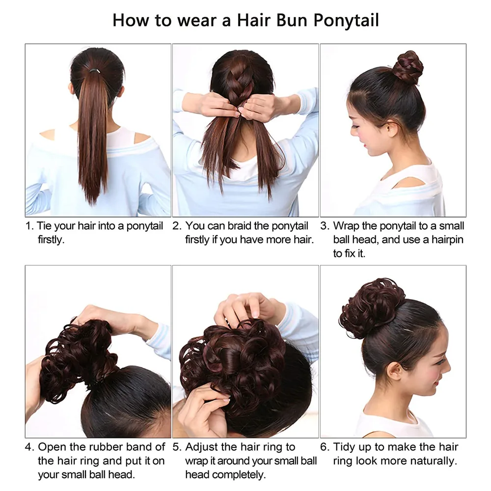 PLADIO 100% İnsan saç Bun uzantıları püsküller ile dağınık Chignon at kuyruğu kadınlar için saç ekleme dalga doğal kahverengi saç Bun