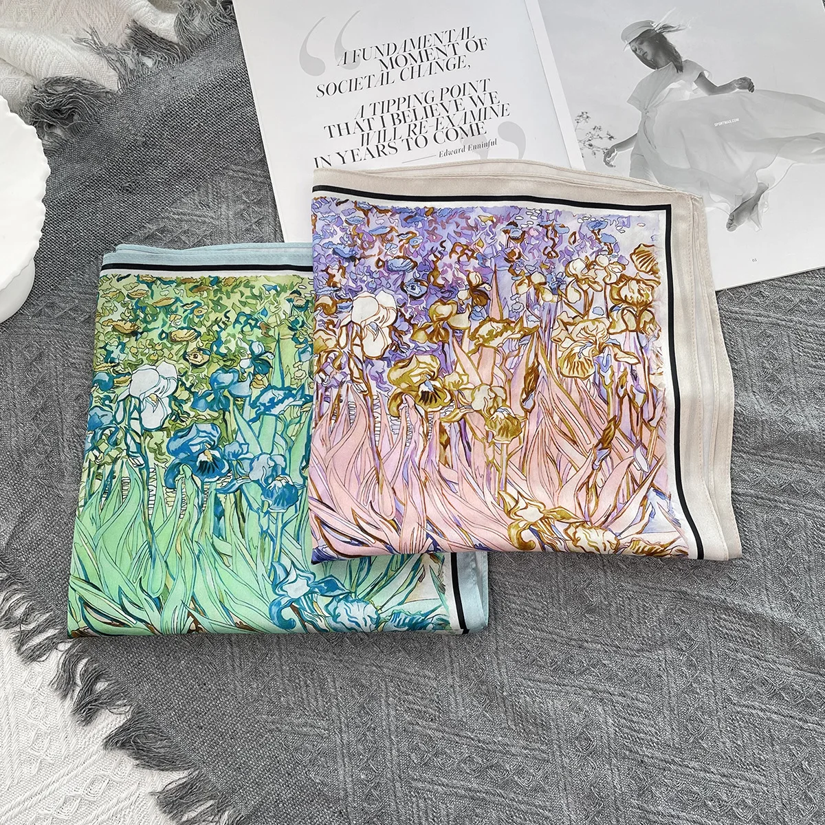 

53x53 см, маленький свежий шелковый шарф с зеленой карта маслом для девочек, летний универсальный шелковый шарф высокого класса, маленький квадратный шарф 53 см