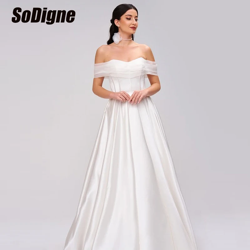 

SoDigne A-line Wedding Dresses Off Shoulder Satin Bridal Dress 2026 Simple Long Wedding Gown Robe De Mairee ﻿Customized