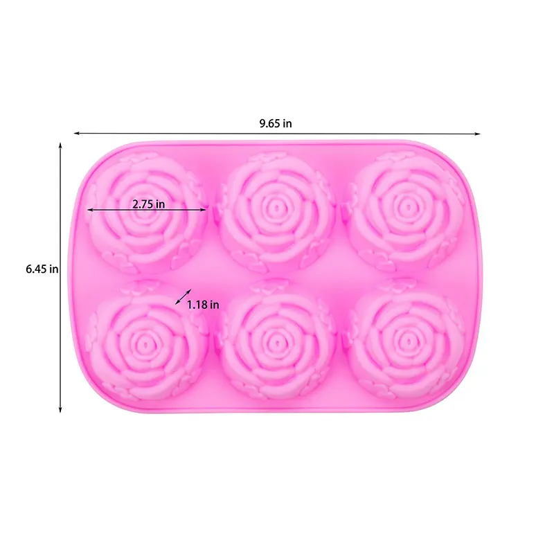 6 cavità fiore di rosa stampo in Silicone per uso alimentare torta antiaderente stampo per cioccolato caramelle Cupcakes budino muffin cubetti di