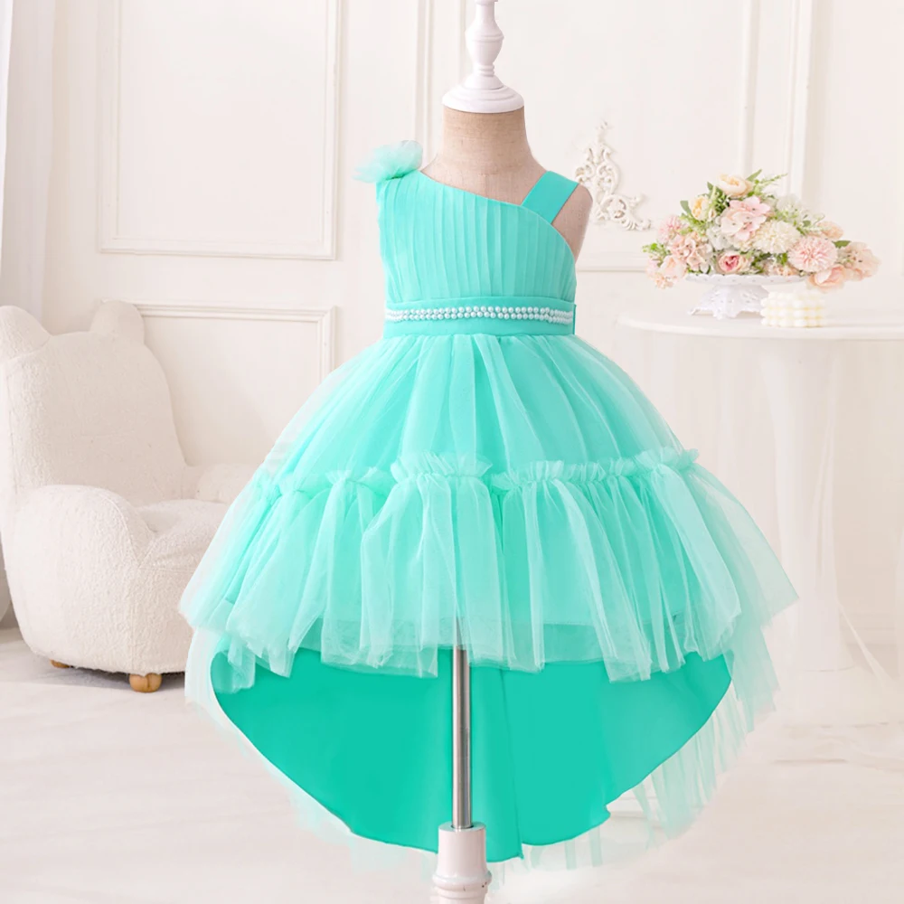 

Formal Beading 1st Birthday Dress For Baby Girl Clothes Trailing Princess Dress Green Girls Dresses Baptism Party Gown 0-4 Year