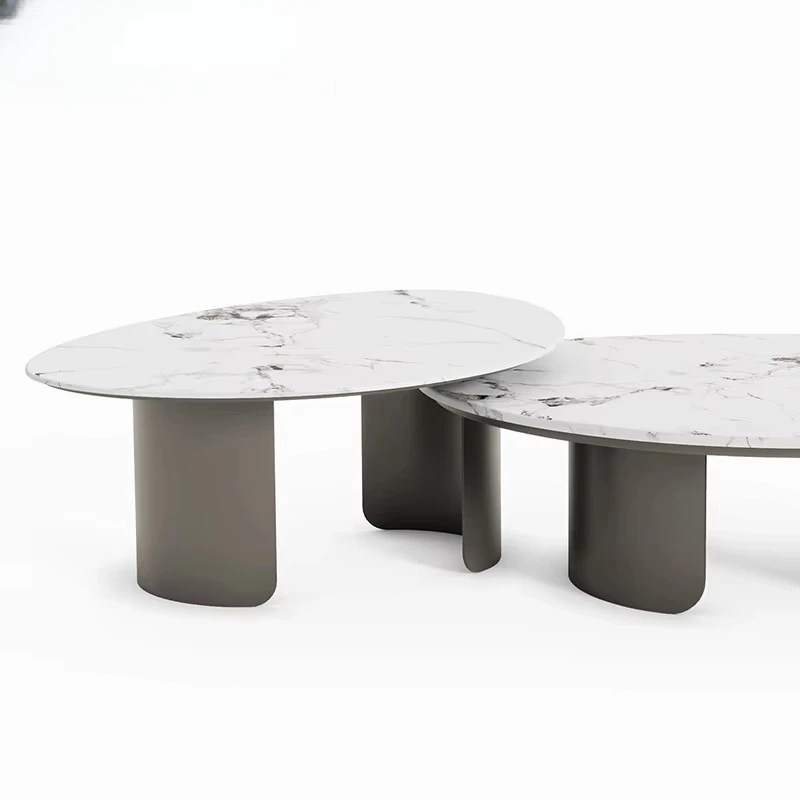 @！Coffee Table for Household Use Italian Modern Minimalist Pandora Marble Top Oval-Shaped Metal Frame Durable & Easy to Clean
