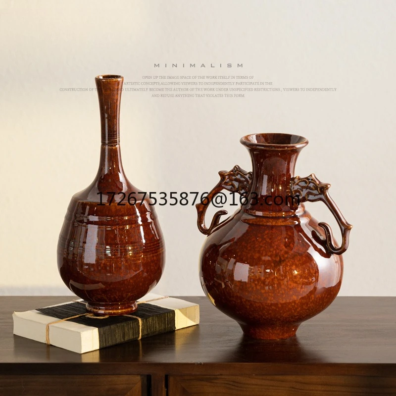 

Wabi-sabi style high-end handmade antique Jun kiln Song Dynasty aesthetic ceramic vase living room vintage decorations
